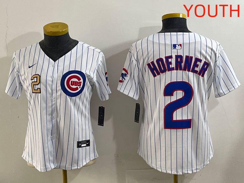 Youth 2025 Chicago Cubs #2 Hoerner White Stripe Game Nike MLB Jersey style 6->youth mlb jersey->Youth Jersey